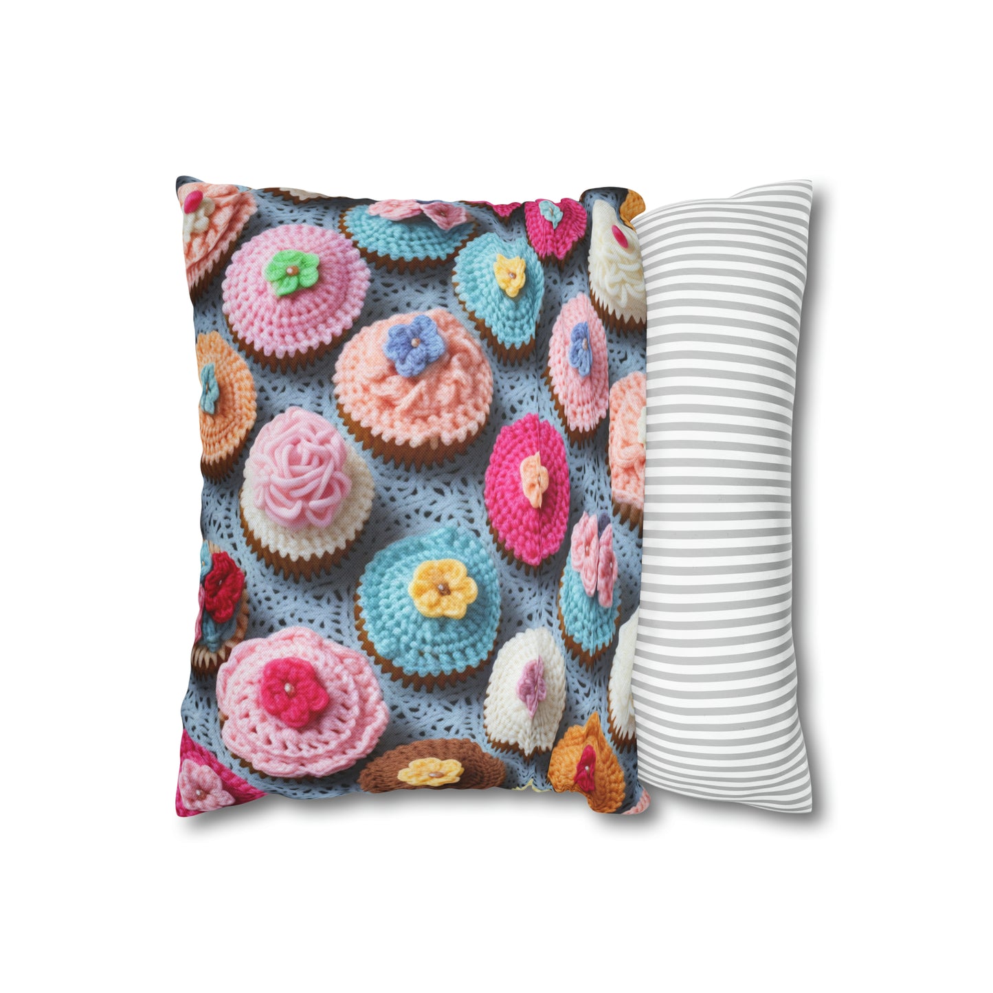 Crochet Cupcake Treat Frosted Cake Dessert Bakery Design - Spun Polyester Square Pillow Case