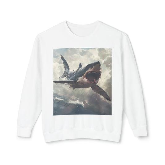 Scary Flying Shark, Ocean Fish Gift, Unisex Lightweight Crewneck Sweatshirt