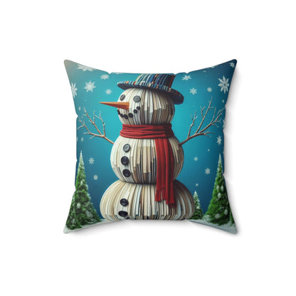 Bibliophiles Winter Delight: Charming Book Lover Novelty Snowman with Bookish Christmas Charm - Spun Polyester Square Pillow