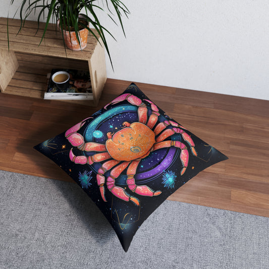 Rainbow Celestial Crab - 鮮やかな蟹座の星座アート - 房状の床枕、正方形