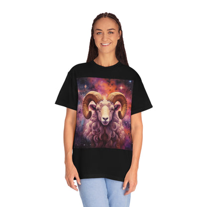 Mystic Aries Constellation - Vibrant Astrology Art - Zodiac Ram - Unisex Garment-Dyed T-shirt