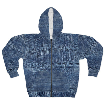 Indigo blue jean Denim Design Pattern Style - Unisex Zip Hoodie (AOP)