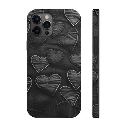 Black: Distressed Denim-Inspired Fabric Heart Embroidery Design - Tough Phone Cases