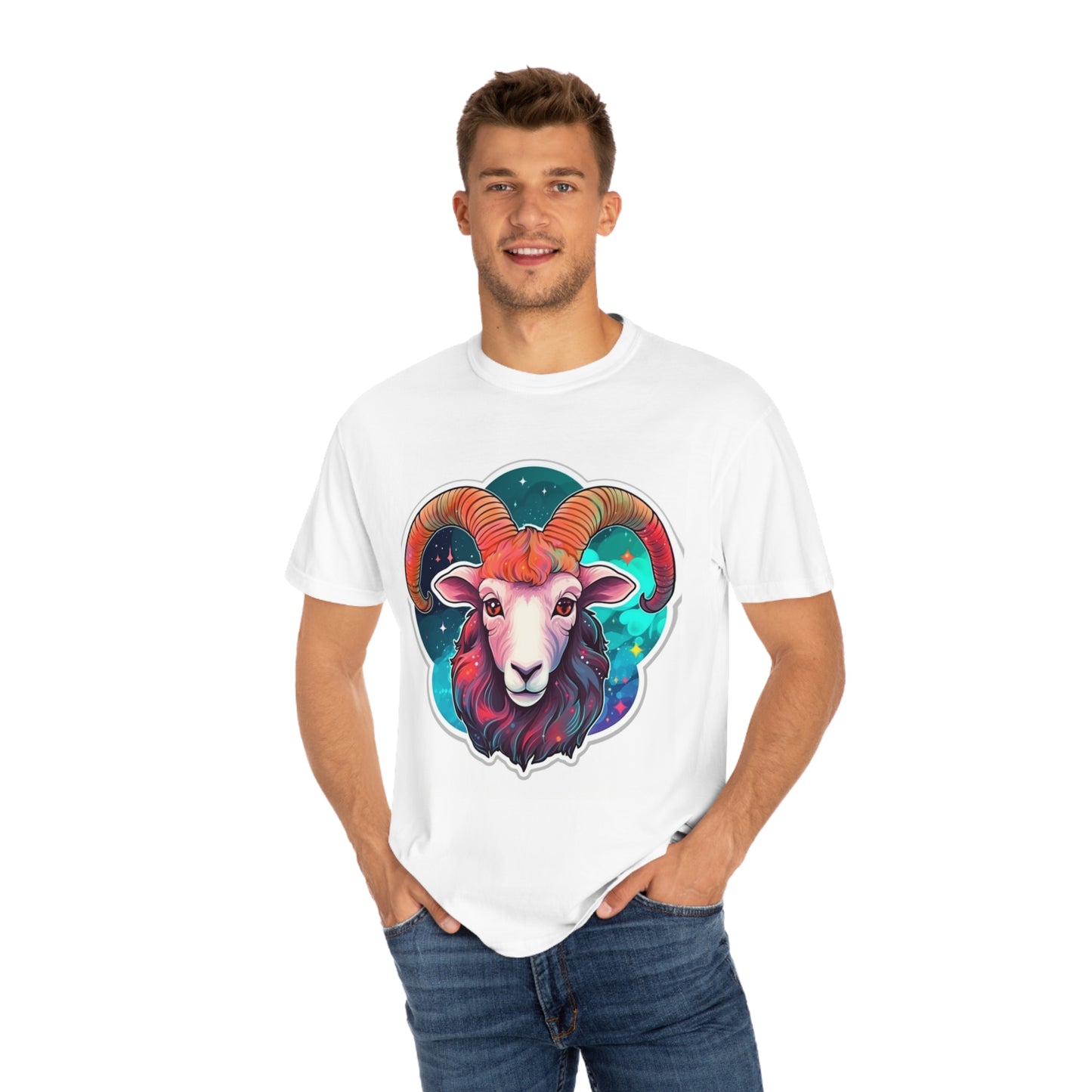 Aries Zodiac Sign - Vivid & Bright Color Cosmic Astrology Symbol - Unisex Garment-Dyed T-shirt