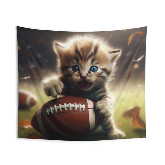 Football Kitten Touchdown: Tabby's Winning Play Sport Game - Indoor Wall Tapestries