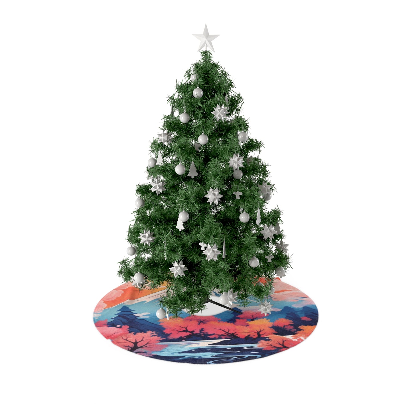 Japanese Watercolor-Style Mount Fuji, Kanagawa Style - Christmas Tree Skirts