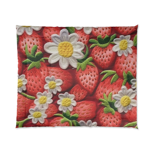 Strawberry Strawberries Embroidery Design - Fresh Pick Red Berry Sweet Fruit - Bed Comforter