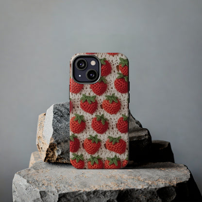 Strawberry Traditional Japanese, Crochet Craft, Fruit Design, Red Berry Pattern - Tough Phone Cases