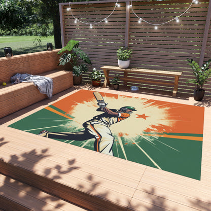 India Cricket Star: Batsman With Willow Bat, National Flag Style - Sport Game - Outdoor Rug