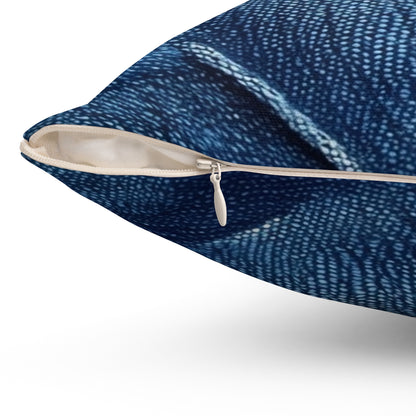 Dark Blue: Distressed Denim-Inspired Fabric Design - Spun Polyester Square Pillow