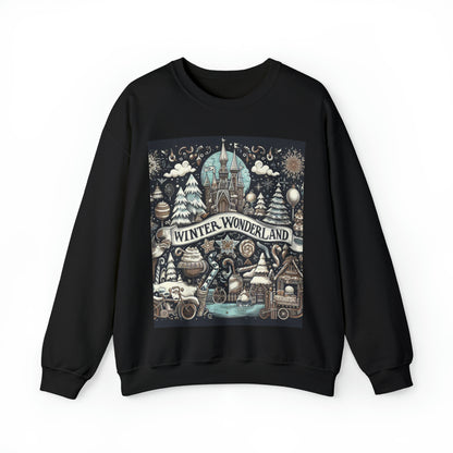 Winter Wonderland Enchantment: Nostalgic Christmas Snowscape with Majestic Castle and Festive - Unisex Heavy Blend™ Crewneck Sweatshirt