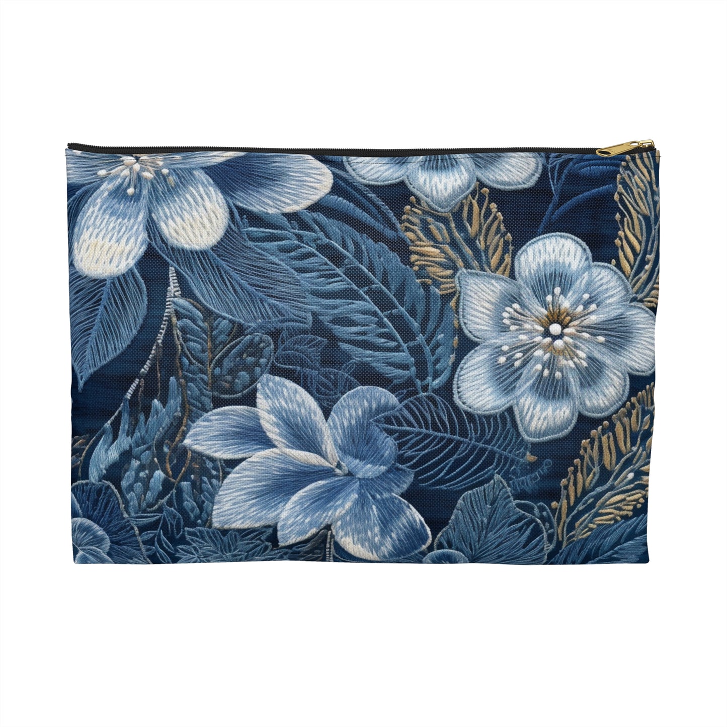 Flower Blossom Embroidery Floral on Denim Style - Accessory Pouch