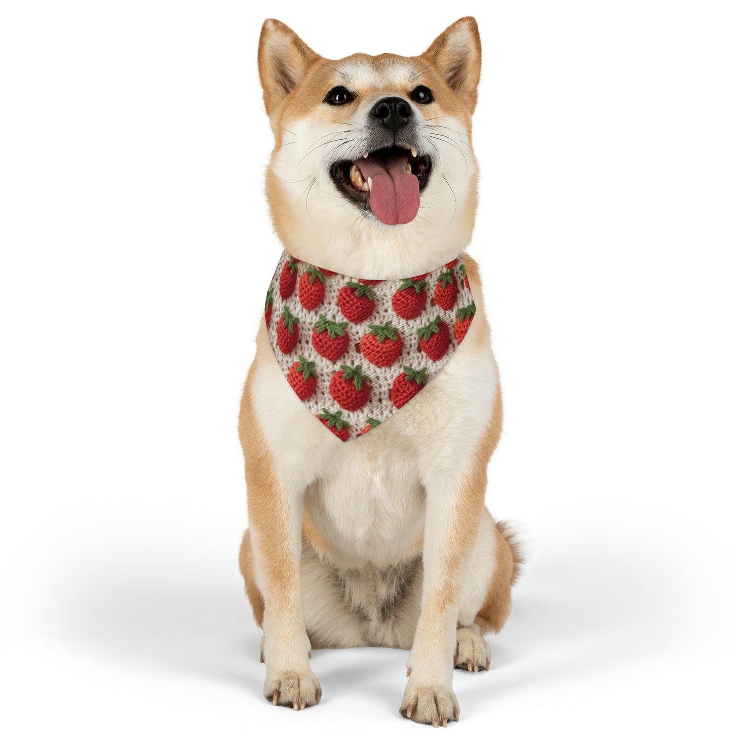 Fresa japonesa tradicional, artesanía de ganchillo, diseño de frutas, patrón de bayas rojas - Collar de bandana para perros y mascotas 