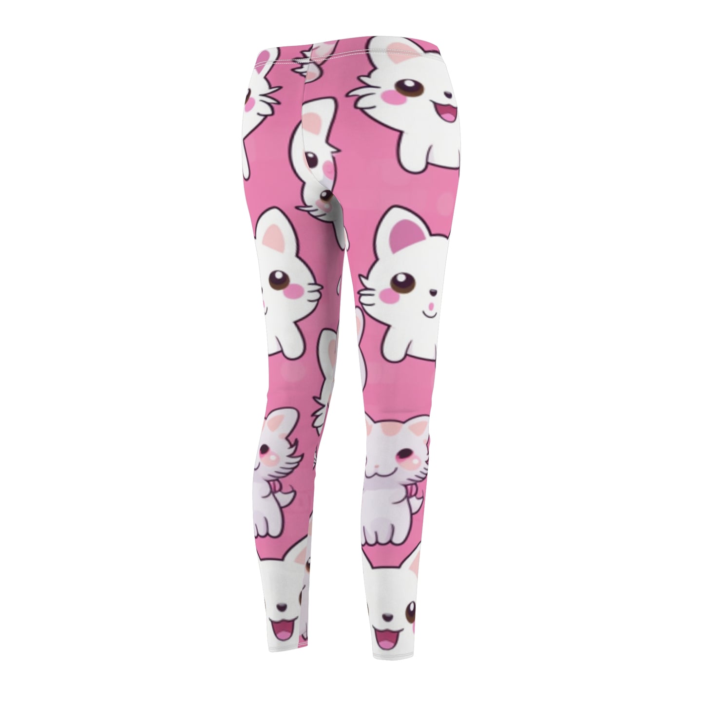 Adorable Cartoon-Style Anime Kitten, Cat, Kitty Pattern - Cute and Colorful - Women's Cut & Sew Casual Leggings (AOP)