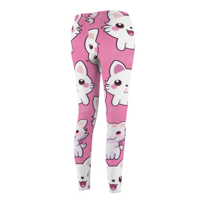 Adorable Cartoon-Style Anime Kitten, Cat, Kitty Pattern - Cute and Colorful - Women's Cut & Sew Casual Leggings (AOP)