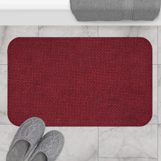 Seamless Texture - Maroon/Burgundy Denim-Inspired Fabric - Bath Mat