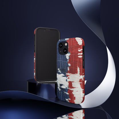 Patriotic Red, White & Blue: Distressed Denim-Style, Torn Fabric - Tough Phone Cases