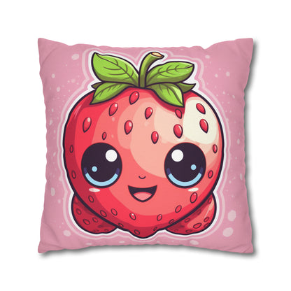 Kawaii Strawberry Adventure - Anime Classic Traditional Japanese Fruit - Otaku Artwork - Spun Polyester Square Pillow Case