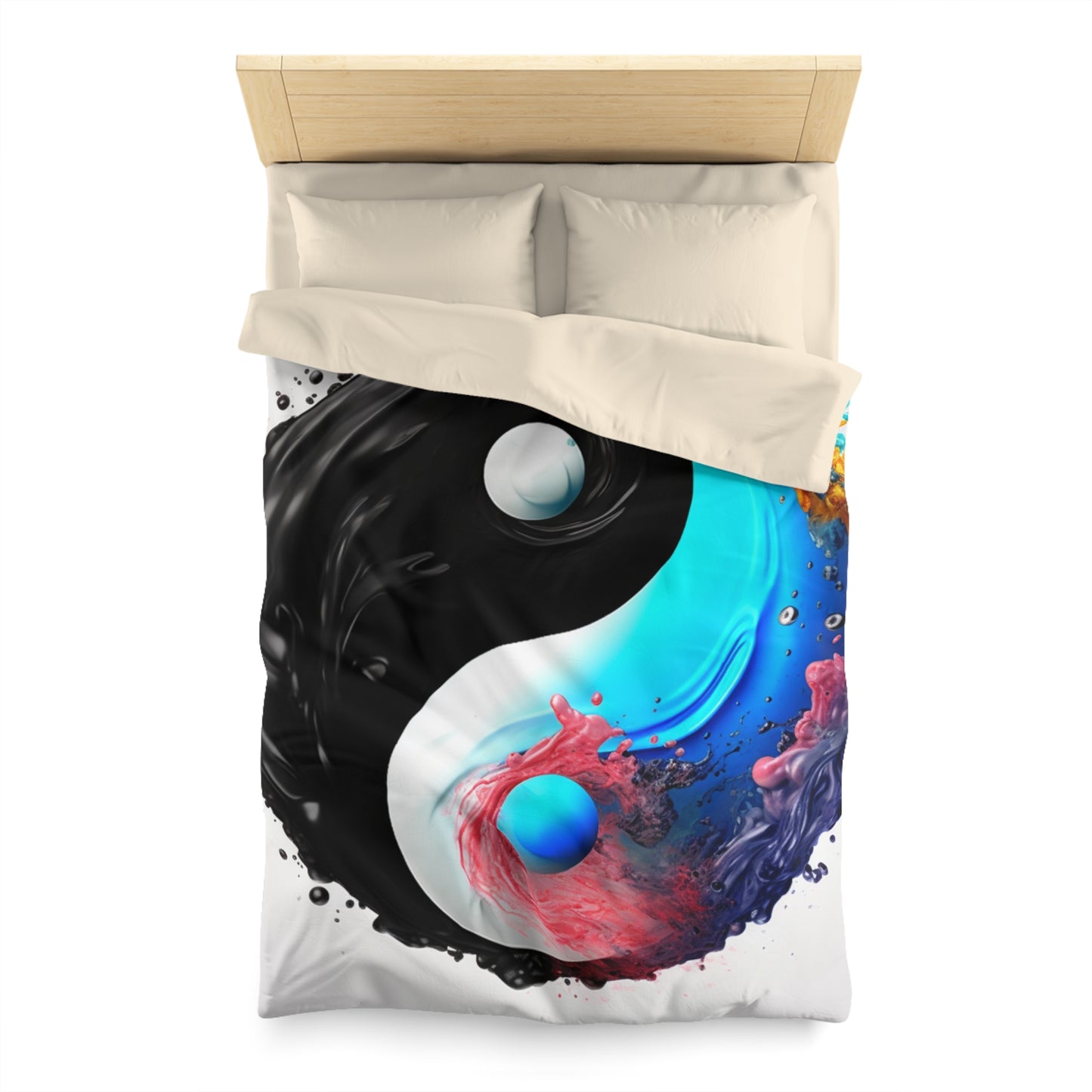 Yin Yang Symbol, Colorful Paint Style - Artistic Decor - Microfiber Duvet Cover