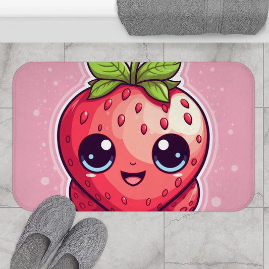 Kawaii Strawberry Adventure - Anime clásico de fruta japonesa tradicional - Obra de arte Otaku - Alfombra de baño