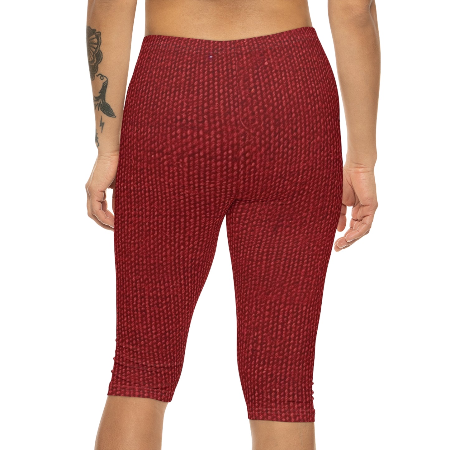 Bold Ruby Red: Denim-Inspired, Passionate Fabric Style - Women’s Capri Leggings (AOP)