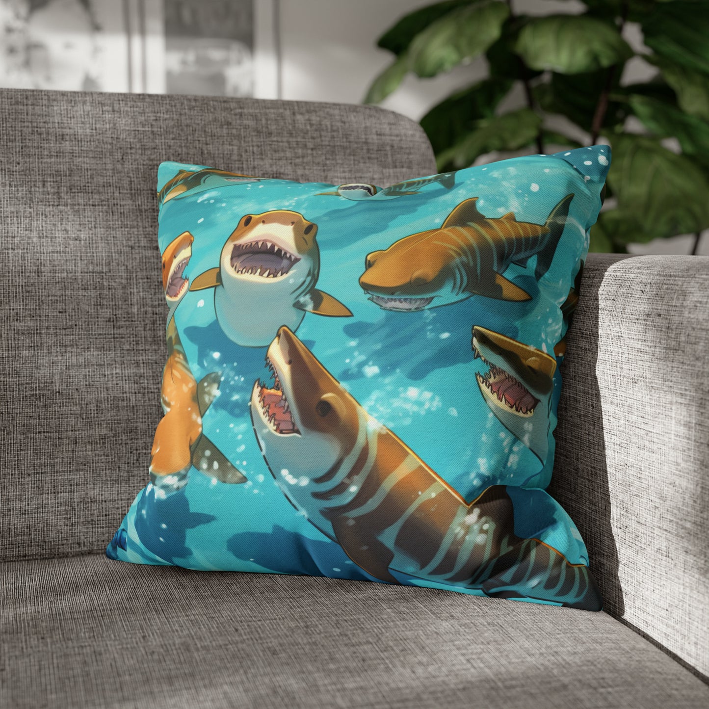 Tiger Shark: Ocean Marine Wildlife - Underwater - Spun Polyester Square Pillow Case