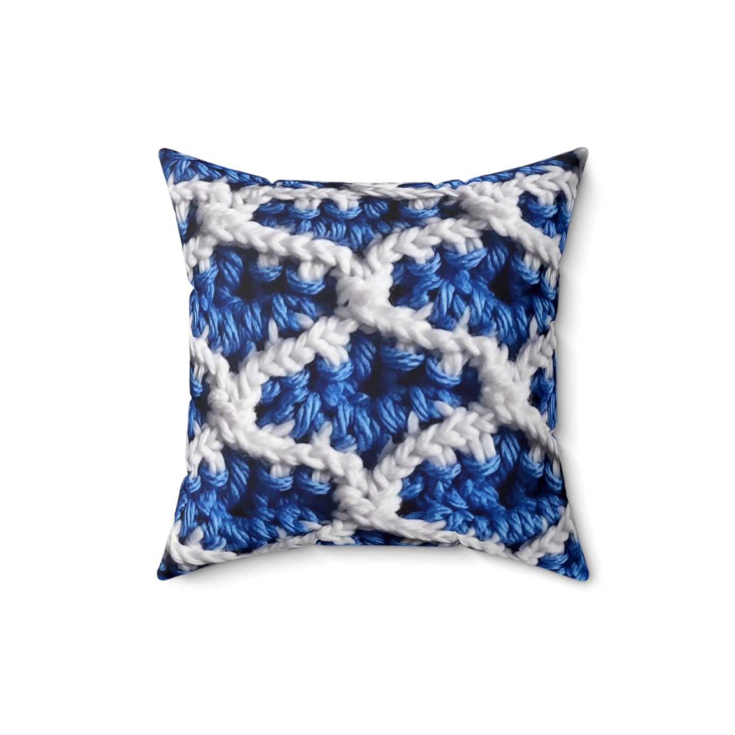 Blueberry Blue Crochet, White Accents, Classic Textured Pattern - Spun Polyester Square Pillow