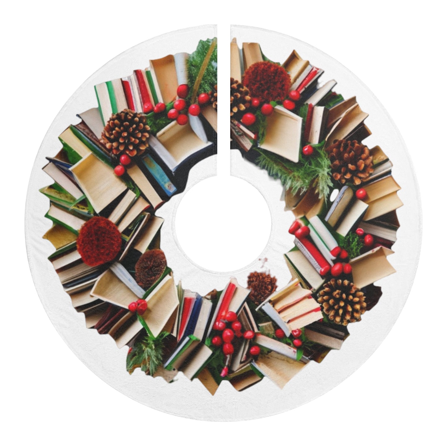 Holiday Book Wreath: Festive Literary Book Lover & Christmas Pinecone Arrangement - Christmas Tree Skirts