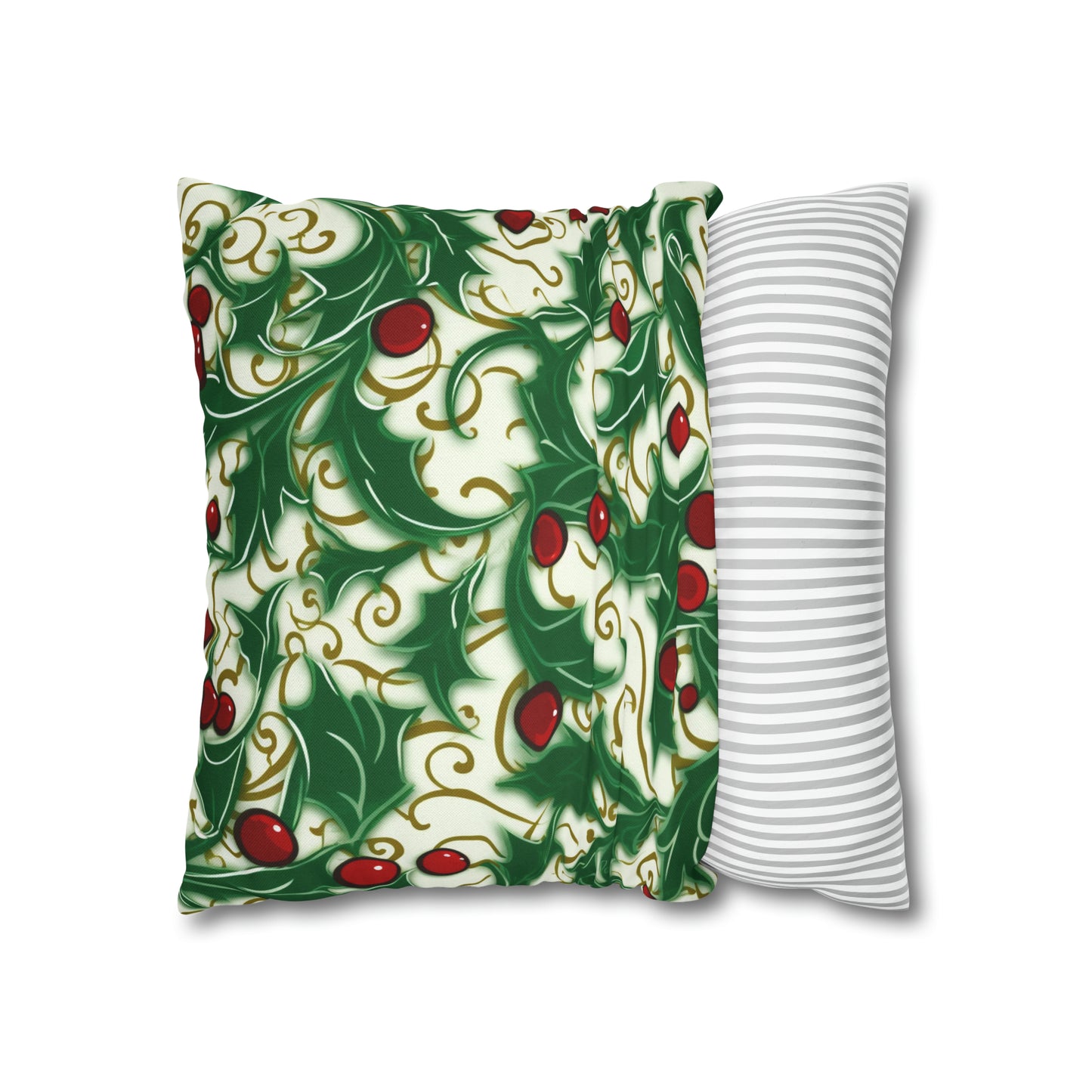 Holiday Elegance: Christmas Holly Swirls Design - Spun Polyester Square Pillow Case