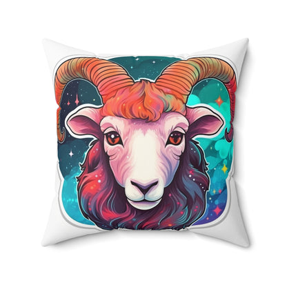 Signo del zodiaco Aries - Símbolo de astrología cósmica de color vivo y brillante - Almohada cuadrada de poliéster hilado 