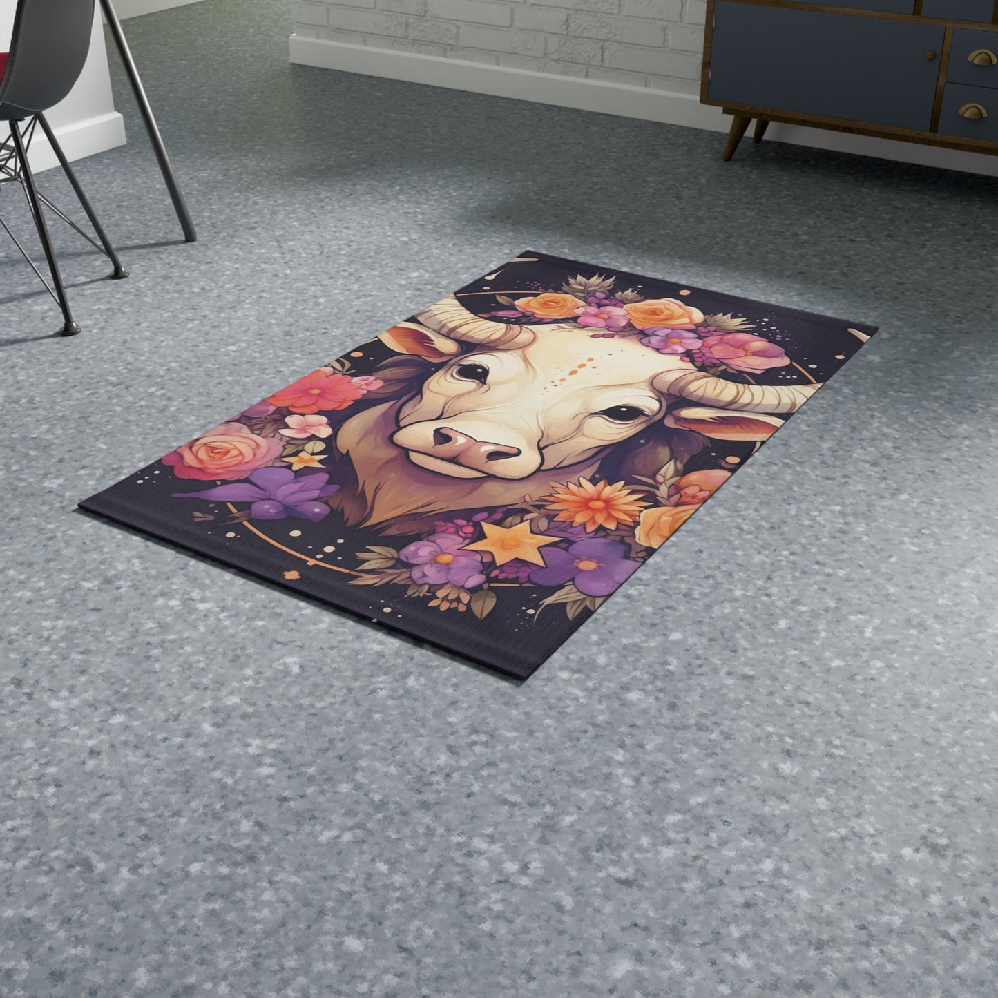 Taurus Zodiac Bull Flower Accents - Astrology Sign - Dobby Rug