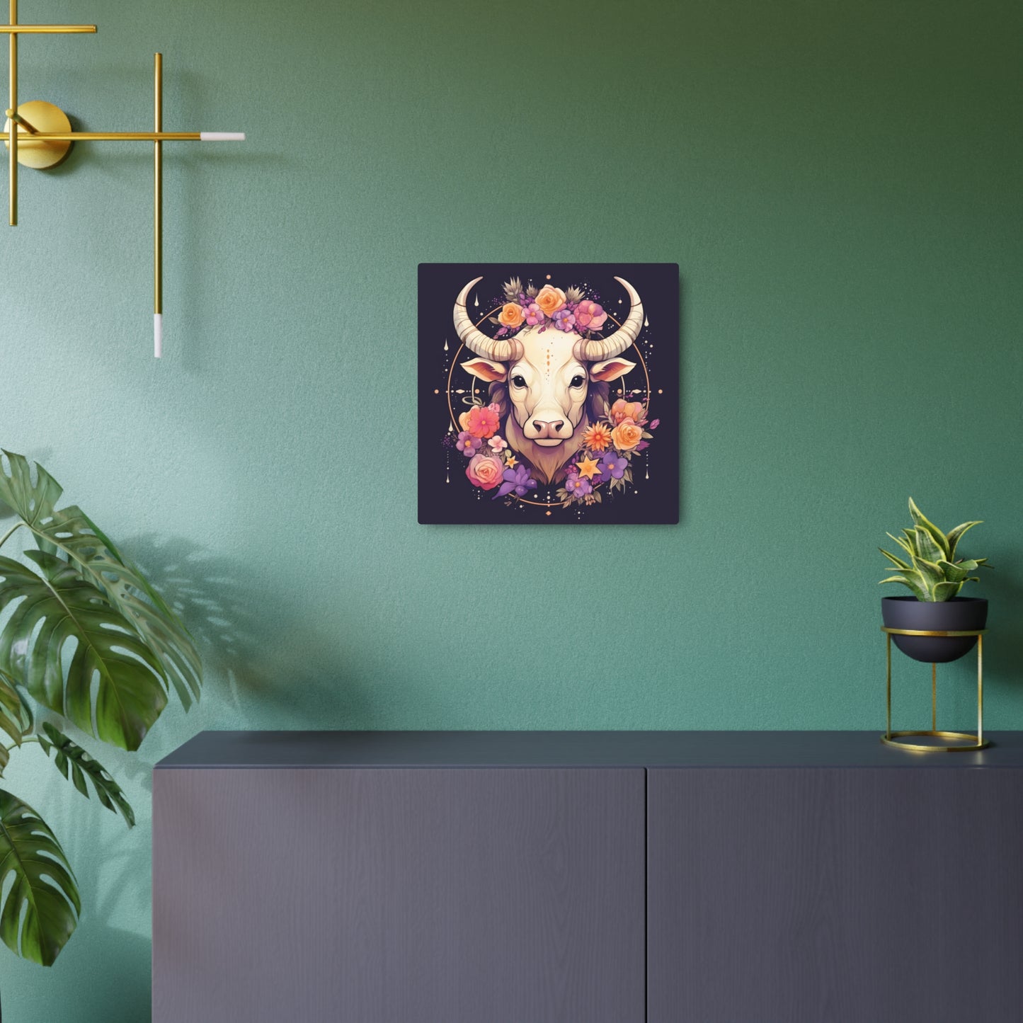 Taurus Zodiac Bull Flower Accents - Astrology Sign - Metal Art Sign