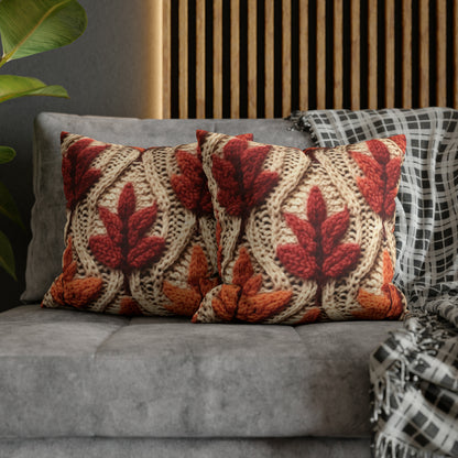 Crochet Fall Leaves: Harvest Rustic Design - Golden Browns -Woodland Maple Magic - Spun Polyester Square Pillow Case