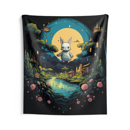 White Rabbit Mystery Psychedelic Fantasy Anime Cartoon Bunny - Indoor Wall Tapestries