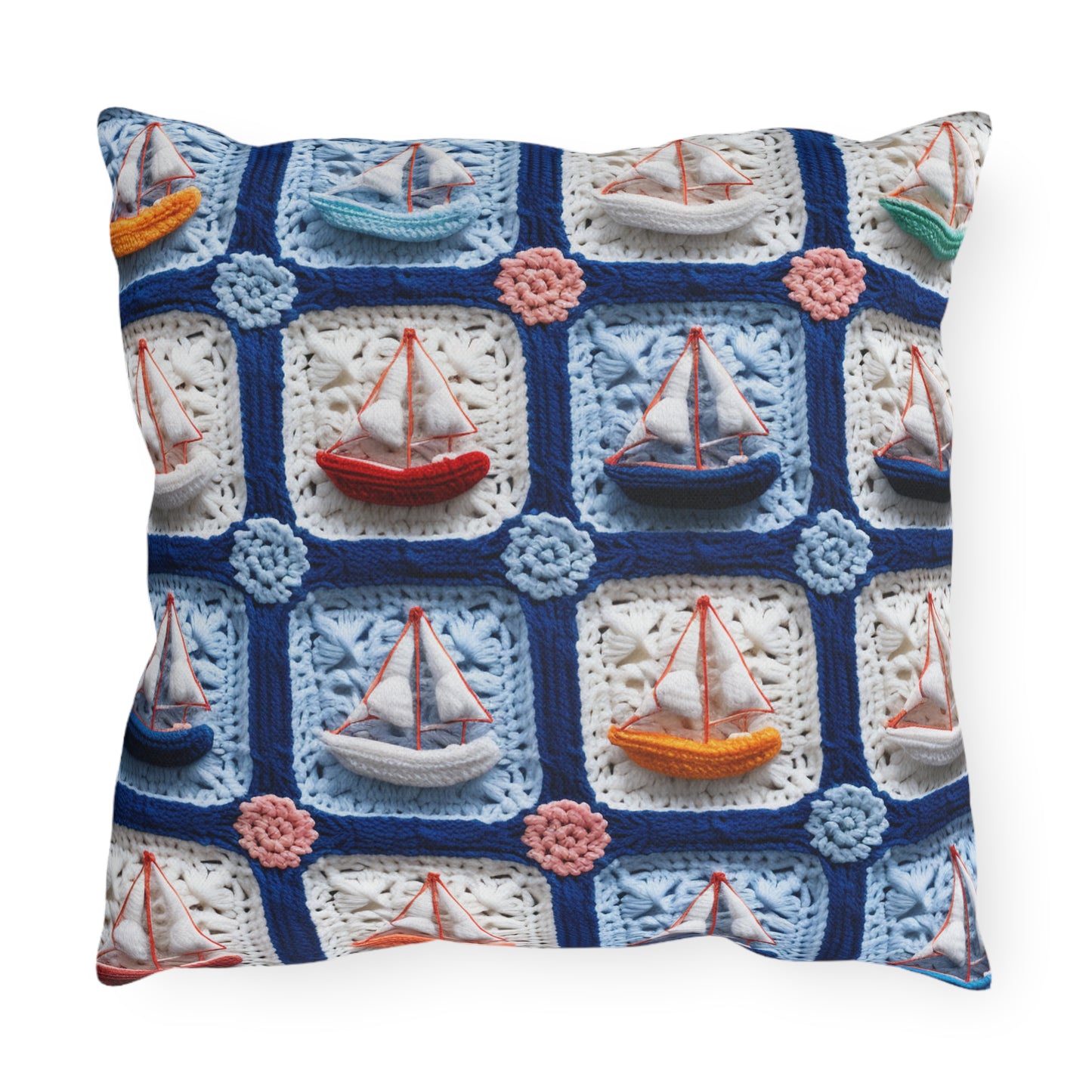 Crochet Boat Ship Sea Vessel Ocean Beach Travel Yacht Design - Outdoor Pillows