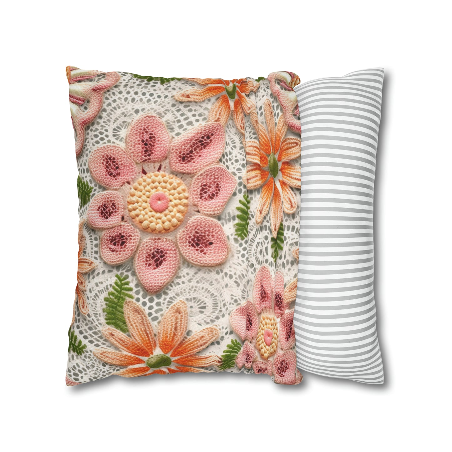 Floral Embroidered Eyelet: Delicate Flower Elegant Pattern - Spun Polyester Square Pillow Case