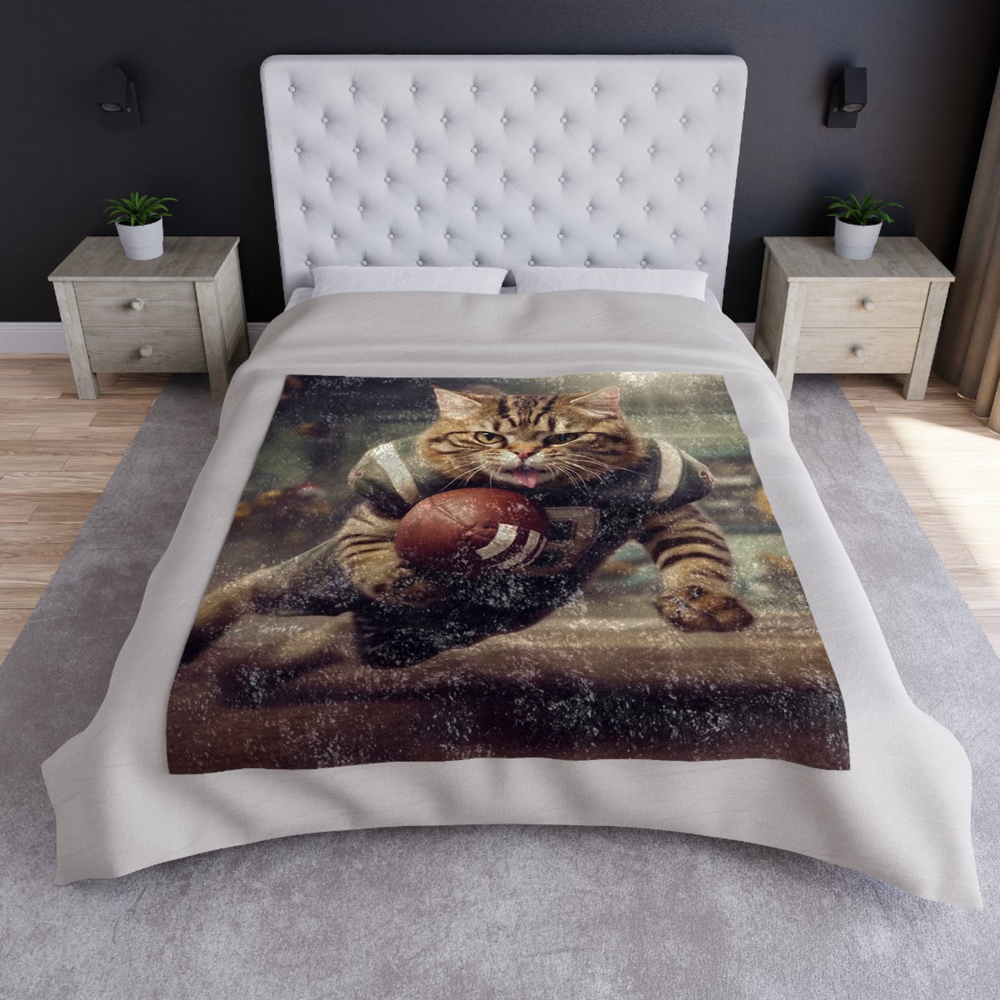 Football Field Felines: Kitty Cats in Sport Tackling Scoring Game Position - Crushed Velvet Blanket