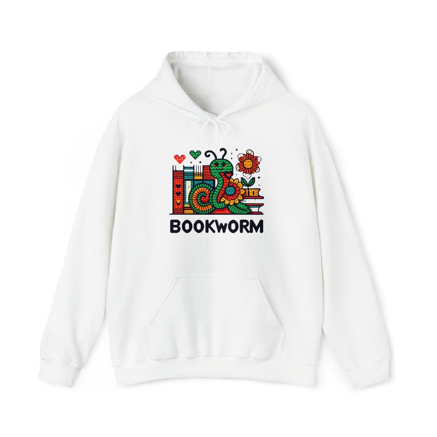 Bookworm Delight - Whimsical Book Lover Illustration, Colorful Reading Worm & Floral Books - Unique Reader's Gift - Unisex Heavy Blend™ Hooded Sweatshirt