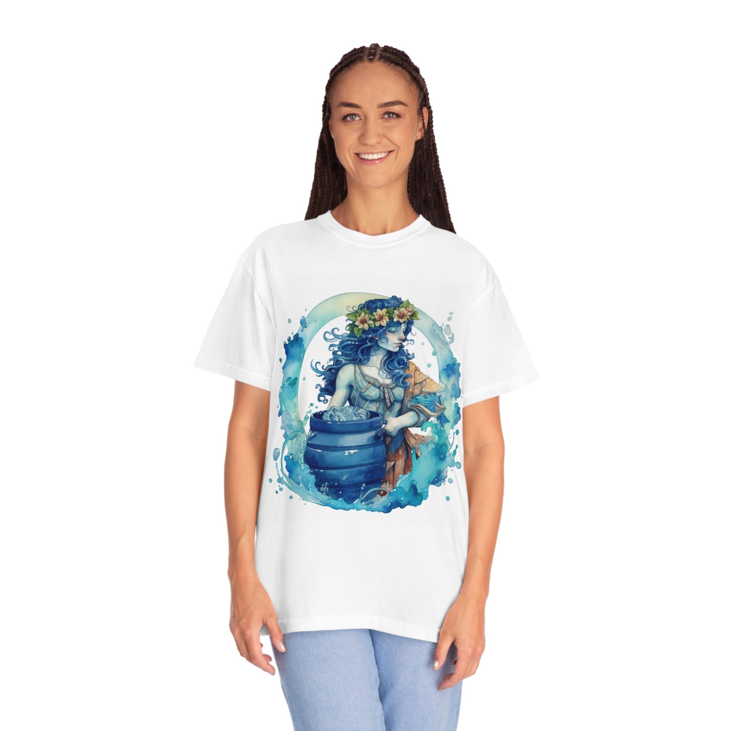 Artistic Aquarius Zodiac - Watercolor Water-Bearer Depiction - Unisex Garment-Dyed T-shirt