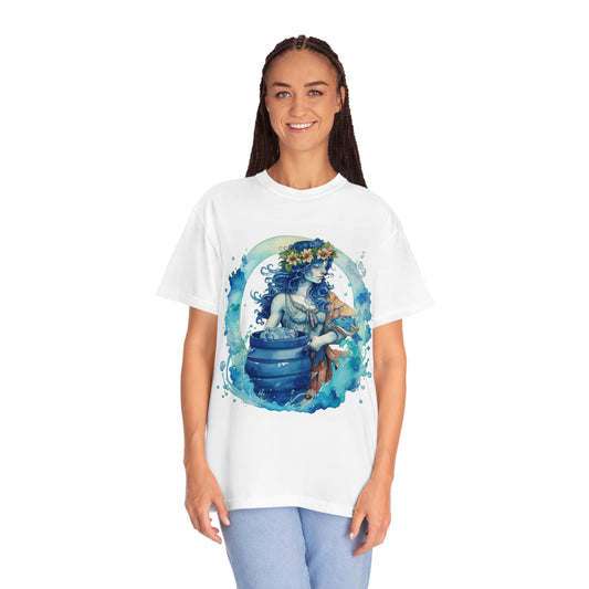 Artistic Aquarius Zodiac - Watercolor Water-Bearer Depiction - Unisex Garment-Dyed T-shirt