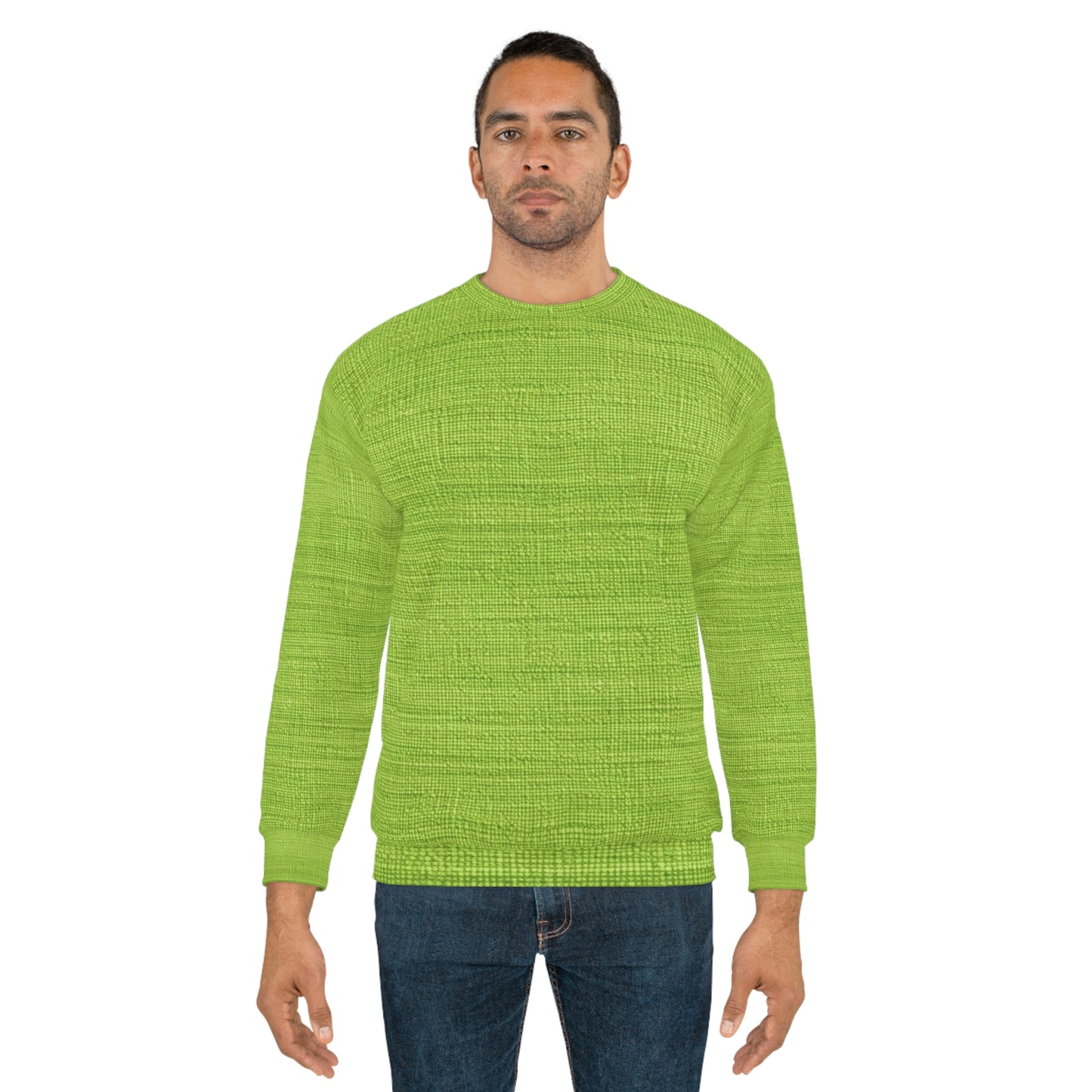 Lush Grass Neon Green: estilo de tela primaveral inspirado en la mezclilla - Sudadera unisex (AOP)