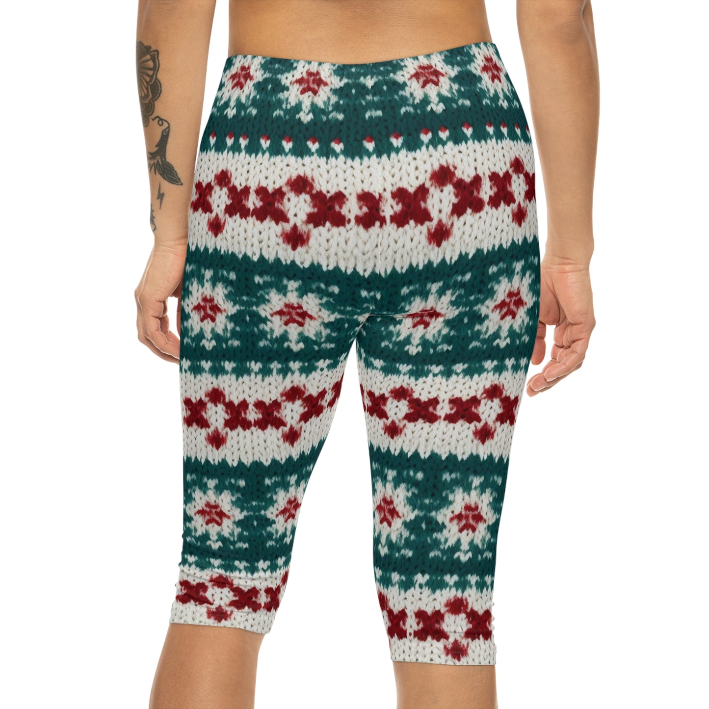 Vacaciones de ganchillo de punto navideño, patrón festivo de Navidad, temporada de invierno - Leggings capri para mujer (AOP)