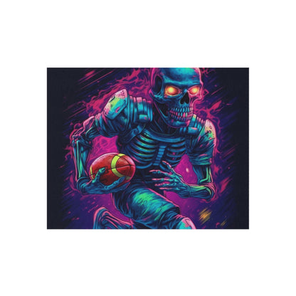 Spooky Football Game: Fantasy Skeleton Athlete Running with Ball, Sporty Halloween - Outdoor Rug