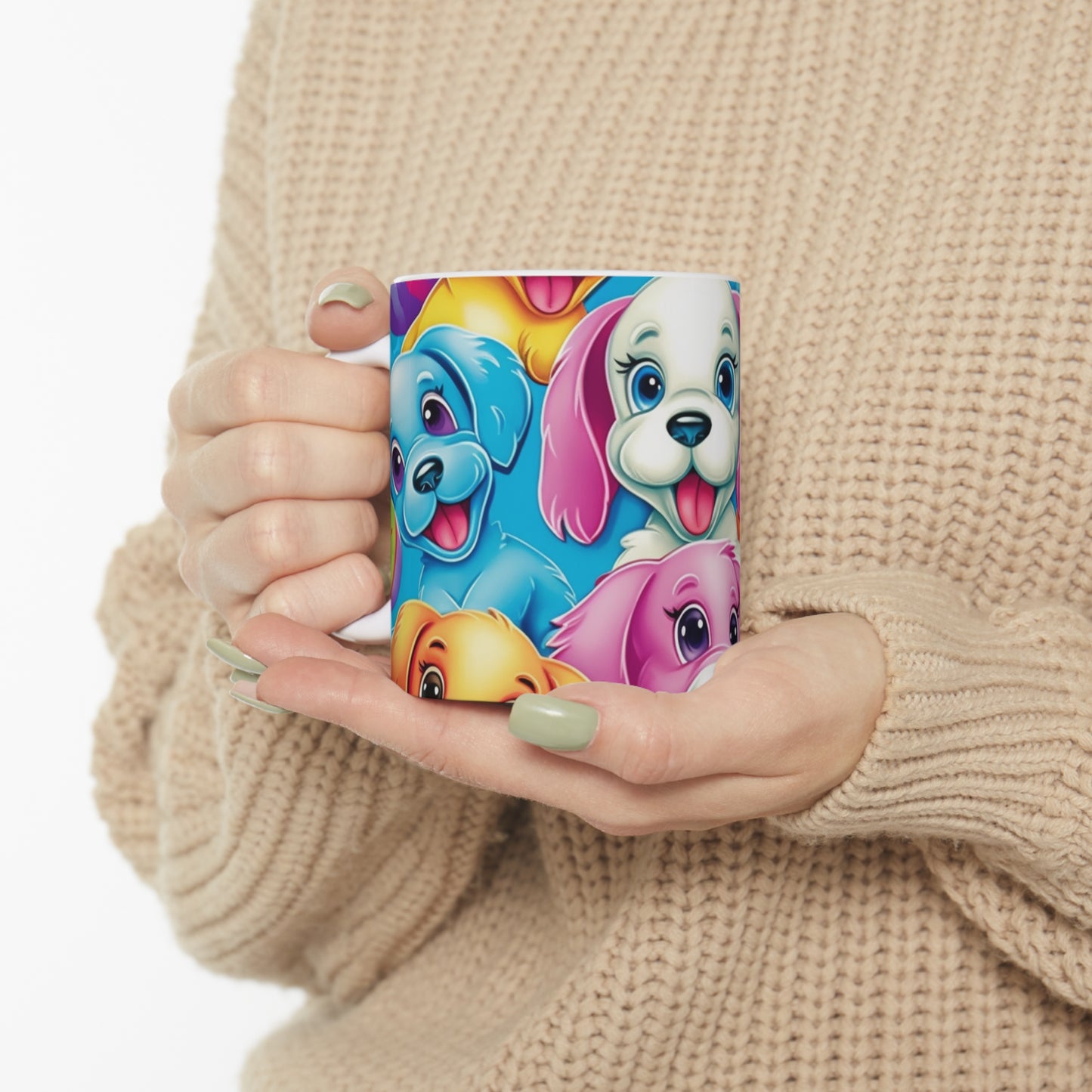 Happy Puppy &amp; Dog Design - Vívido y llamativo - Taza de cerámica de 11 oz