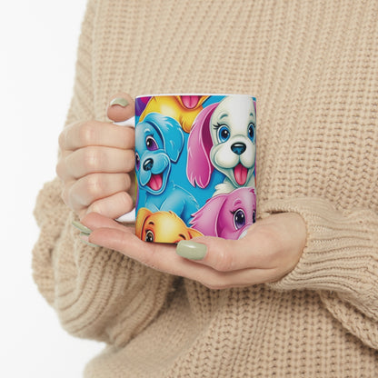 Happy Puppy &amp; Dog Design - Vívido y llamativo - Taza de cerámica de 11 oz