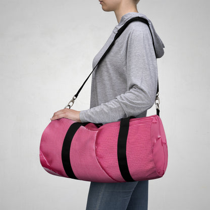 Distressed Neon Pink: Edgy, Ripped Denim-Inspired Doll Fabric - Duffel Bag