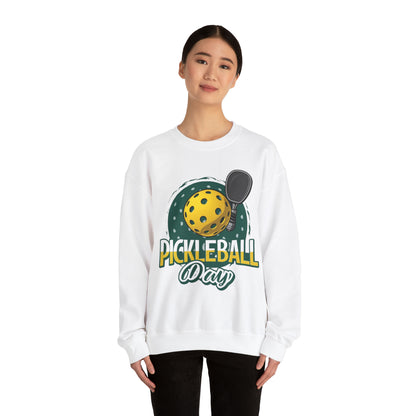 Pickleball Day Celebration Design with Whimsical Ball and Paddle Illustration - Unisex Heavy Blend™ Crewneck Sweatshirt