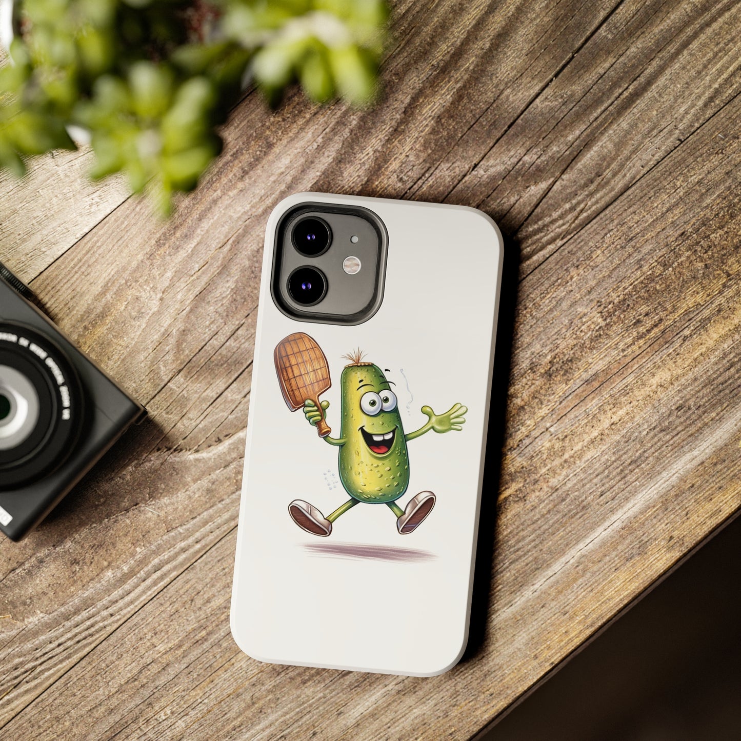 Pickle Player Action: Cartoon Swinging Pickleball Paddle - Sporty Charm - Tough Phone Cases