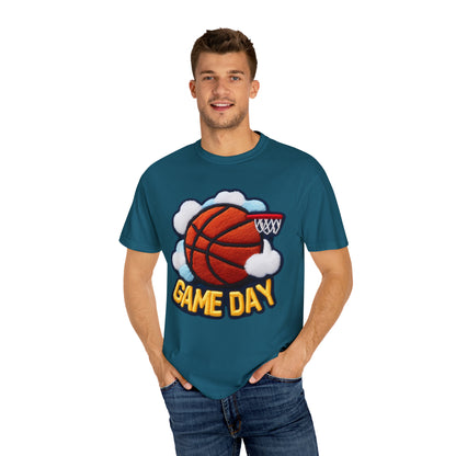 Game Day Basketball シェニール パッチ刺繍デザイン - ユニセックスガーメントダイ T シャツ