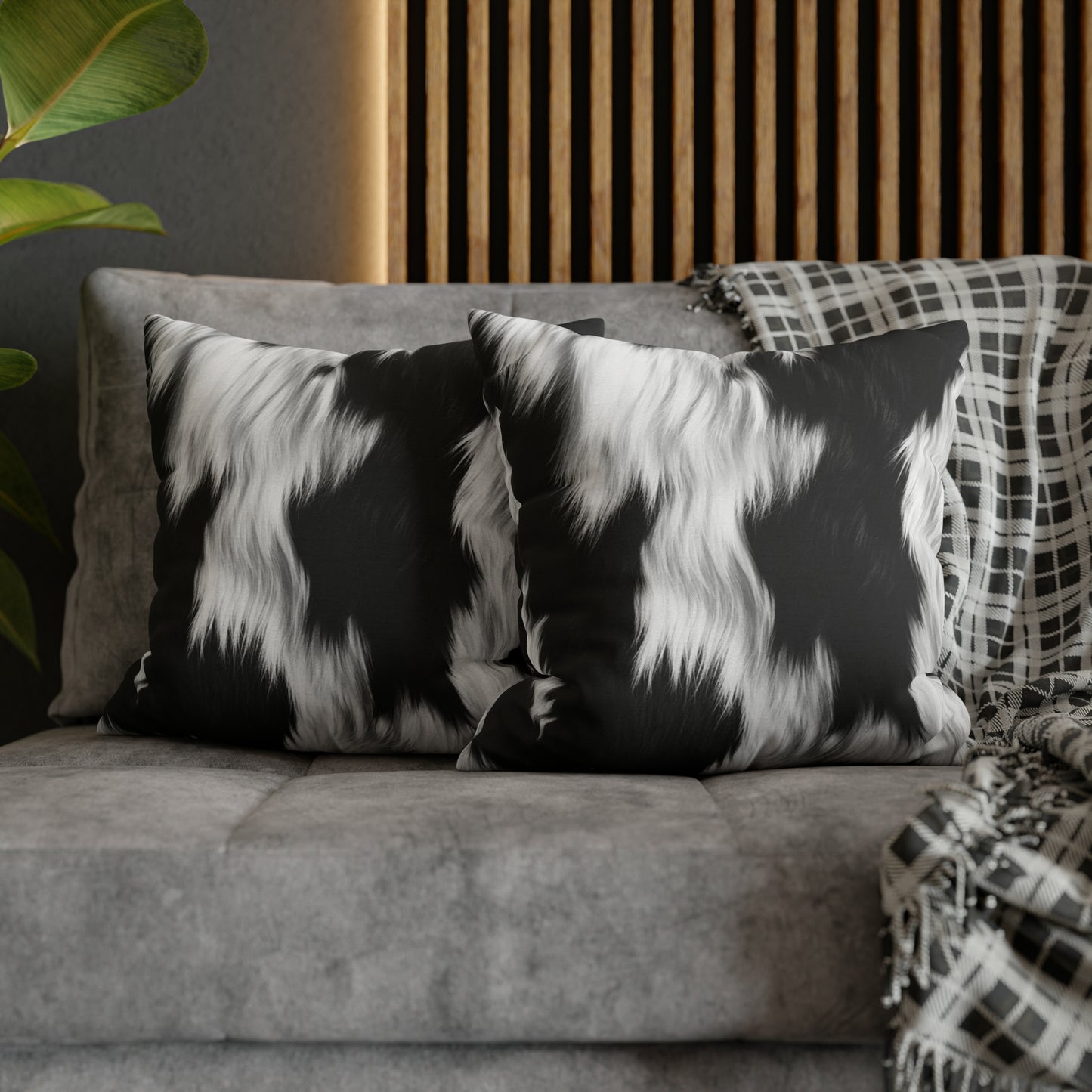 Cowhide on Hair Leather - Black and White - Designer Style - Spun Polyester Square Pillow Case